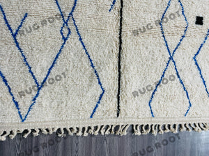 Modern Moroccan Azilal Rug | Handwoven Wool Rug with Bold Blue Geometric Motifs