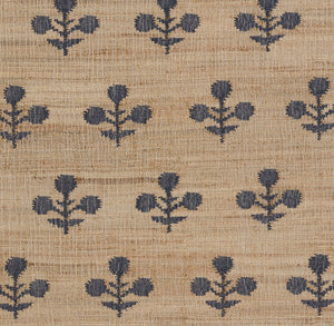 Handwoven Jute & Wool Rug with Floral Pattern in Natural & Navy – Flatweave