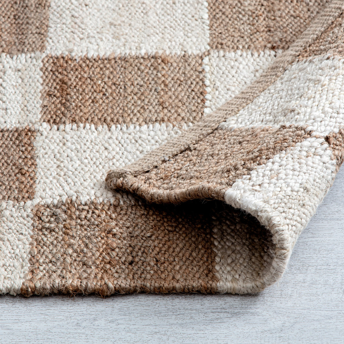Handwoven Jute & Wool Checkerboard Rug - Natural & Brown Flatweave ...
