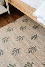 Load image into Gallery viewer, Handwoven Jute &amp; Wool Rug with Tree Motif in Natural &amp; Green – Flatweave

