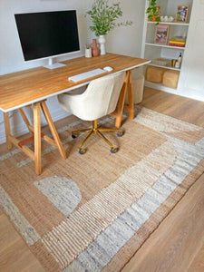 Handwoven Jute & Wool Rug with Modern Abstract Design in Beige & Ivory – Flatweave