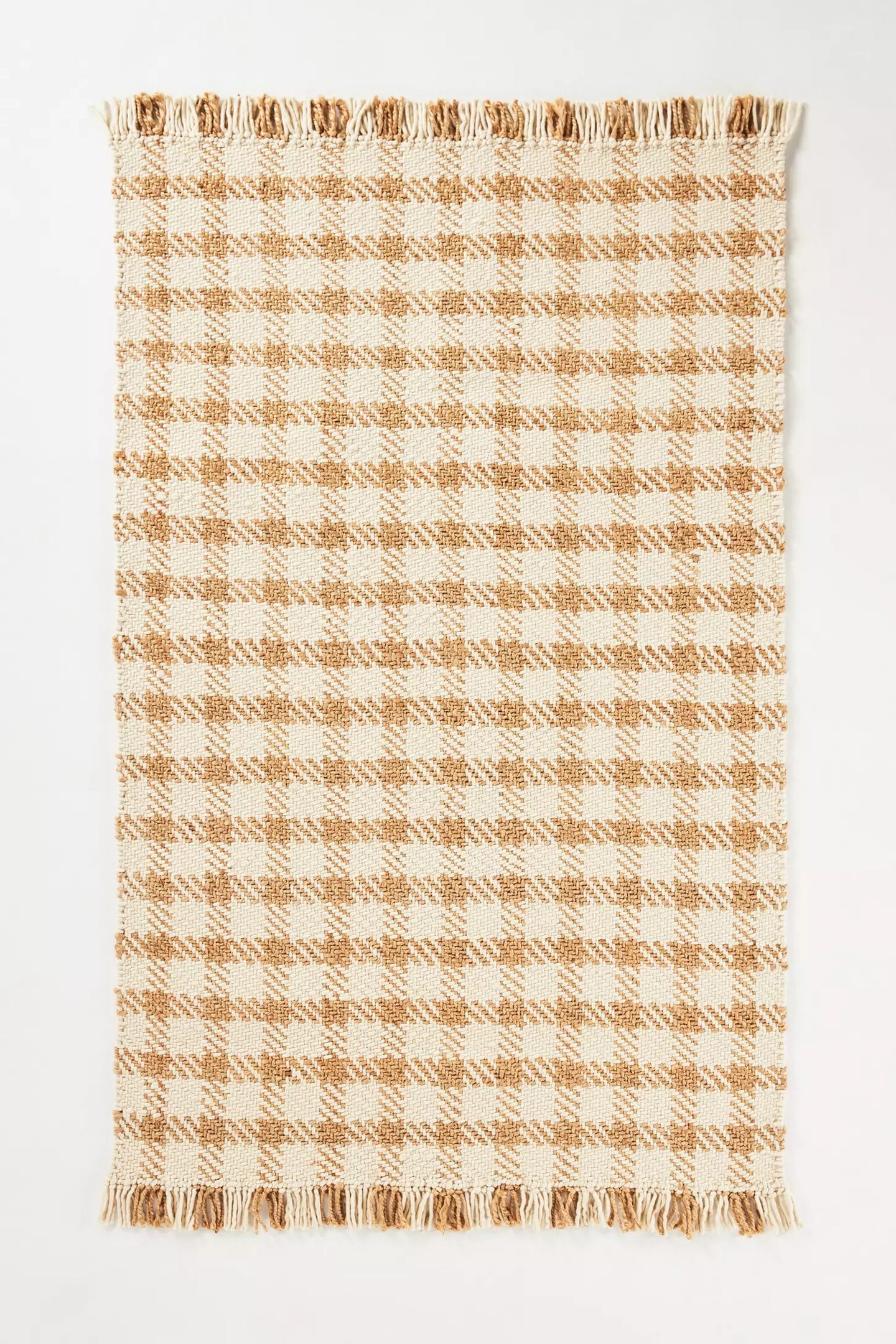 Handwoven Jute & Wool Rug with Gingham Check Pattern in Natural & White – Flatweave