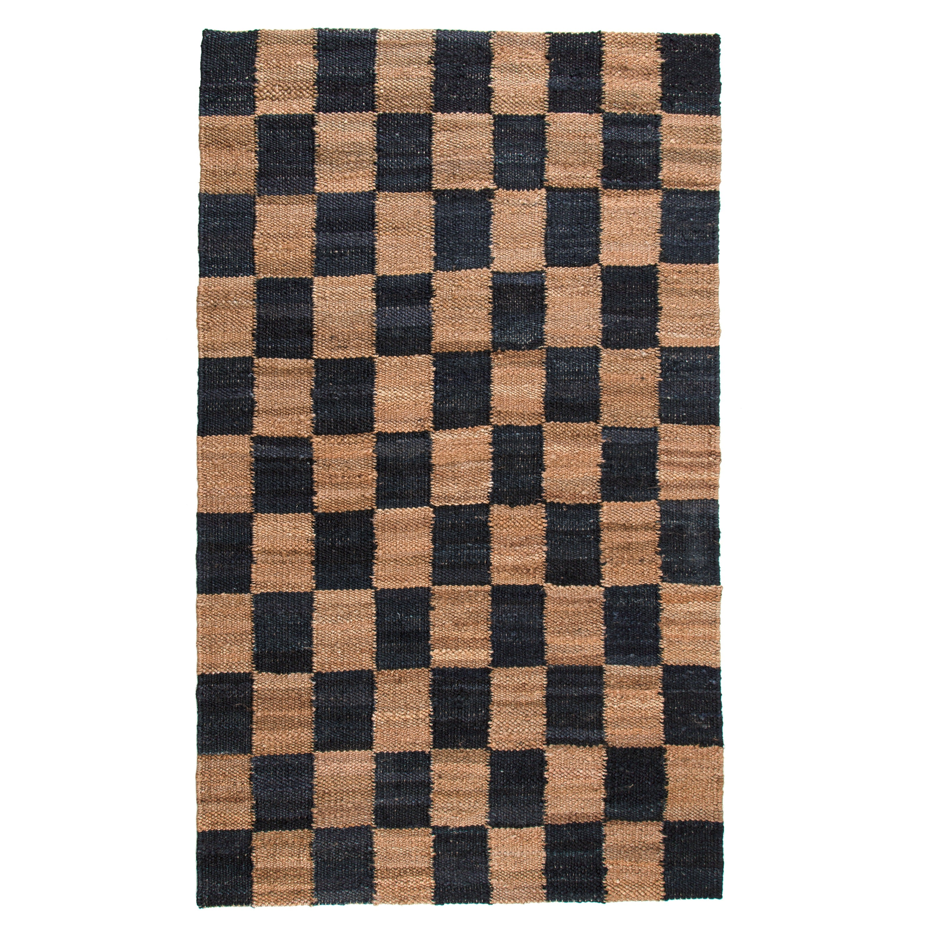 Handwoven Jute & Wool Checkerboard Rug - Black & Brown Flatweave