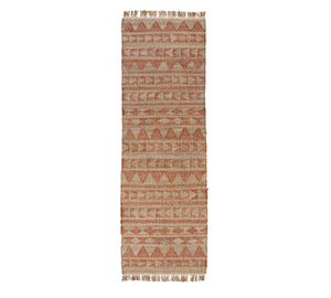 Handwoven Jute & Cotton Rug with Tribal Design in Natural & Terracotta – Flatweave