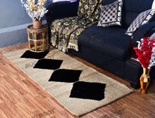 Load image into Gallery viewer, Handwoven Jute &amp; Black Diamond Pattern Runner – Natural &amp; Black
