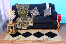 Load image into Gallery viewer, Handwoven Jute &amp; Black Diamond Pattern Runner – Natural &amp; Black
