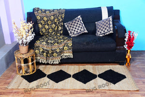 Handwoven Jute & Black Diamond Pattern Runner – Natural & Black