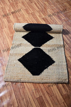 Load image into Gallery viewer, Handwoven Jute &amp; Black Diamond Pattern Runner – Natural &amp; Black
