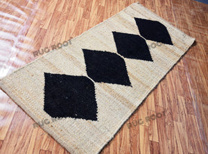 Handwoven Jute & Black Diamond Pattern Runner – Natural & Black