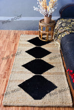 Load image into Gallery viewer, Handwoven Jute &amp; Black Diamond Pattern Runner – Natural &amp; Black
