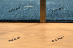 Coastal Chic | Modern Gabbeh Rug in Deep Blue with Subtle Embroidered Accents