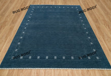 Load image into Gallery viewer, Modern Minimalist | Quick Ship Blue Gabbeh Rug with Soft Pile and Ivory Border
