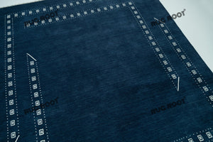 Minimalist Tribal Charm | Blue Gabbeh Rug with White Border for Serene Living Spaces