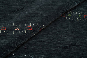 Tribal Elegance | Handwoven Charcoal Gabbeh Rug with Geometric Motifs