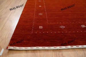 Handcrafted Simplicity | Oversized Gabbeh Rug in Burnt Sienna with Minimalist Design