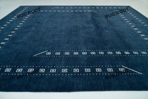 Minimalist Tribal Charm | Blue Gabbeh Rug with White Border for Serene Living Spaces