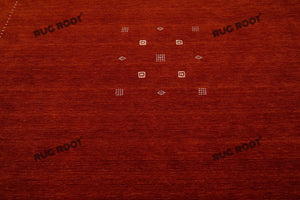 Handcrafted Simplicity | Oversized Gabbeh Rug in Burnt Sienna with Minimalist Design