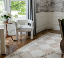 Load image into Gallery viewer, Handwoven Jute &amp; Wool Rug with Diamond Checkered Pattern in Natural Beige – Flatweave
