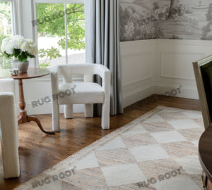 Handwoven Jute & Wool Rug with Diamond Checkered Pattern in Natural Beige – Flatweave