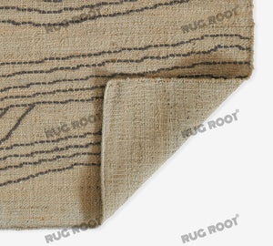 Handwoven Wool & Jute Rug with Abstract Linear Pattern – Natural & Black Flatweave