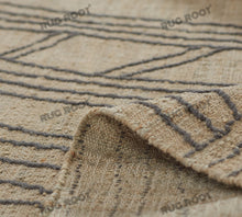 Load image into Gallery viewer, Handwoven Wool &amp; Jute Rug with Abstract Linear Pattern – Natural &amp; Black Flatweave
