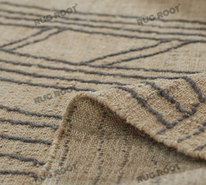 Handwoven Wool & Jute Rug with Abstract Linear Pattern – Natural & Black Flatweave