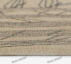 Handwoven Wool & Jute Rug with Abstract Linear Pattern – Natural & Black Flatweave