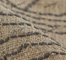 Load image into Gallery viewer, Handwoven Wool &amp; Jute Rug with Abstract Linear Pattern – Natural &amp; Black Flatweave
