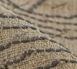 Handwoven Wool & Jute Rug with Abstract Linear Pattern – Natural & Black Flatweave