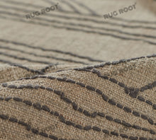 Load image into Gallery viewer, Handwoven Wool &amp; Jute Rug with Abstract Linear Pattern – Natural &amp; Black Flatweave
