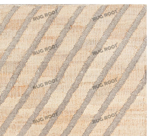Handwoven Jute & Wool Rug with Geometric Radiating Lines - Beige & Gray