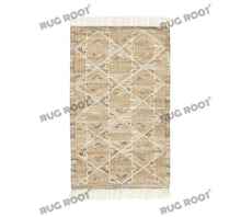 Load image into Gallery viewer, Handwoven Wool &amp; Jute Rug with Geometric Diamond Pattern in Natural &amp; Beige – Flatweave

