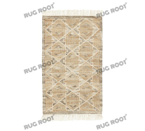 Handwoven Wool & Jute Rug with Geometric Diamond Pattern in Natural & Beige – Flatweave