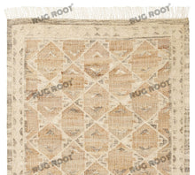 Load image into Gallery viewer, Handwoven Wool &amp; Jute Rug with Geometric Diamond Pattern in Natural &amp; Beige – Flatweave
