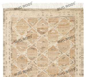 Handwoven Wool & Jute Rug with Geometric Diamond Pattern in Natural & Beige – Flatweave
