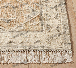 Handwoven Wool & Jute Rug with Geometric Diamond Pattern in Natural & Beige – Flatweave