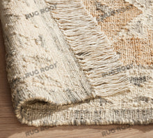 Load image into Gallery viewer, Handwoven Wool &amp; Jute Rug with Geometric Diamond Pattern in Natural &amp; Beige – Flatweave
