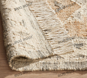 Handwoven Wool & Jute Rug with Geometric Diamond Pattern in Natural & Beige – Flatweave