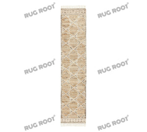 Handwoven Wool & Jute Rug with Geometric Diamond Pattern in Natural & Beige – Flatweave