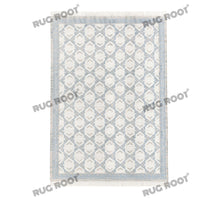 Load image into Gallery viewer, Handwoven Wool &amp; Jute Rug with Blue &amp; Ivory Geometric Pattern – Flatweave
