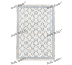 Handwoven Wool & Jute Rug with Blue & Ivory Geometric Pattern – Flatweave