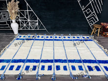 Load image into Gallery viewer, Bohemian Chic Rug | Handwoven White Beni Ourain with Sapphire Stripes
