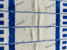 Load image into Gallery viewer, Bohemian Chic Rug | Handwoven White Beni Ourain with Sapphire Stripes

