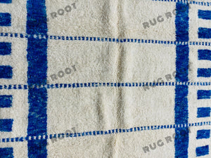 Bohemian Chic Rug | Handwoven White Beni Ourain with Sapphire Stripes