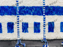 Load image into Gallery viewer, Bohemian Chic Rug | Handwoven White Beni Ourain with Sapphire Stripes
