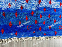 Load image into Gallery viewer, Vivid Blue Moroccan Azilal Rug | Handwoven Wool Art with Red Diamond Motifs
