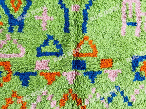 Handcrafted Moroccan Artistry | Azilal Rug in Lively Lime Green with Colorful Accents