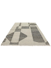 Load image into Gallery viewer, Handwoven Wool &amp; Jute Rug with Geometric Block Pattern in Gray &amp; Ivory – Flatweave
