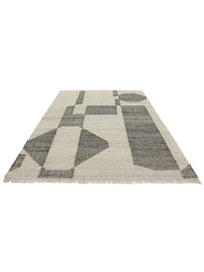 Handwoven Wool & Jute Rug with Geometric Block Pattern in Gray & Ivory – Flatweave