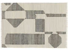 Load image into Gallery viewer, Handwoven Wool &amp; Jute Rug with Geometric Block Pattern in Gray &amp; Ivory – Flatweave
